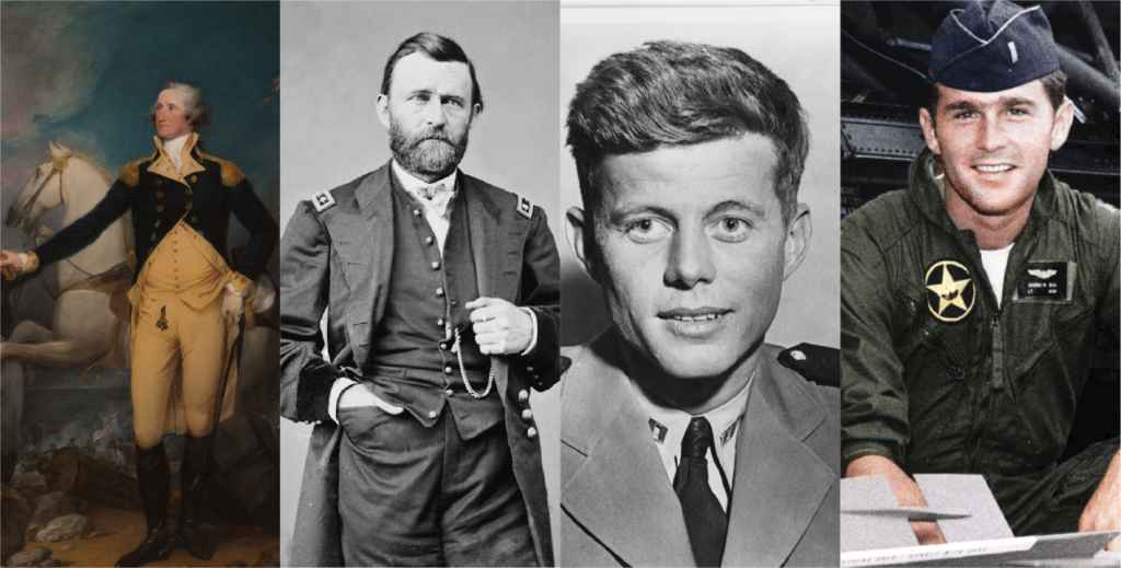 Four US presidents wearing their military uniforms